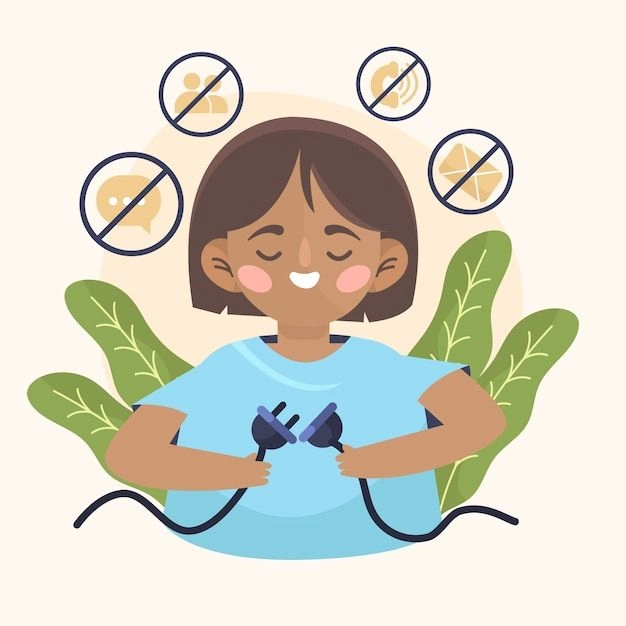 Illustration of a person unplugging cables to represent digital detox and mindfulness because thats what a best freelance digital marketer from kasaragod would do for better digital marketing strategies